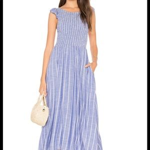 FREE PEOPLE Chambray Butterflies MIDI Smocking Dress Medium